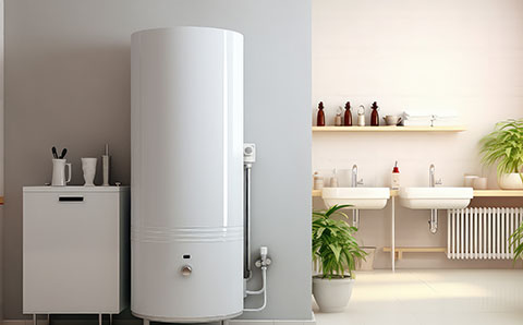 a modern water heater in a utility room