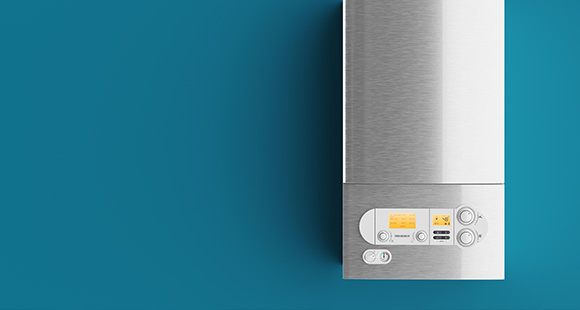 a metal boiler on a blue background